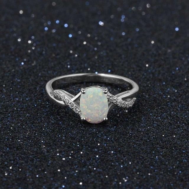 8mm Oval Cream Opal Stone Finger Ring Genuine 925 Sterling Silver Rings For Women Fashion Wedding Jewelry - Personalized Jewel
