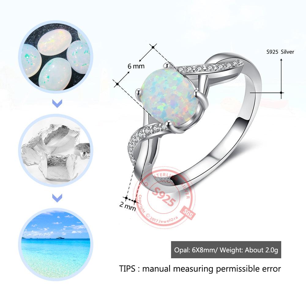 8mm Oval Cream Opal Stone Finger Ring Genuine 925 Sterling Silver Rings For Women Fashion Wedding Jewelry - Personalized Jewel