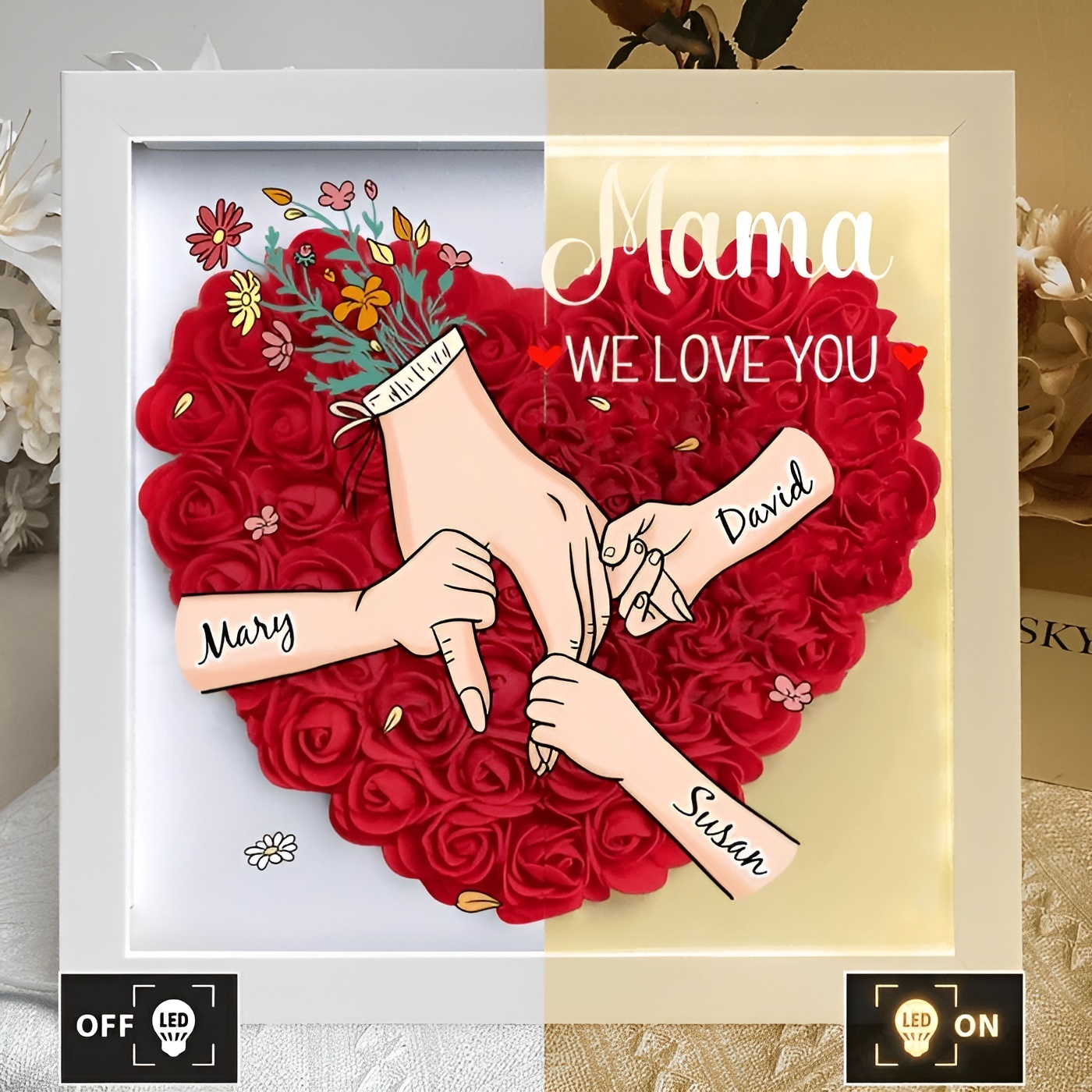 Decorative Family Flower Shadow Box With Custom Design