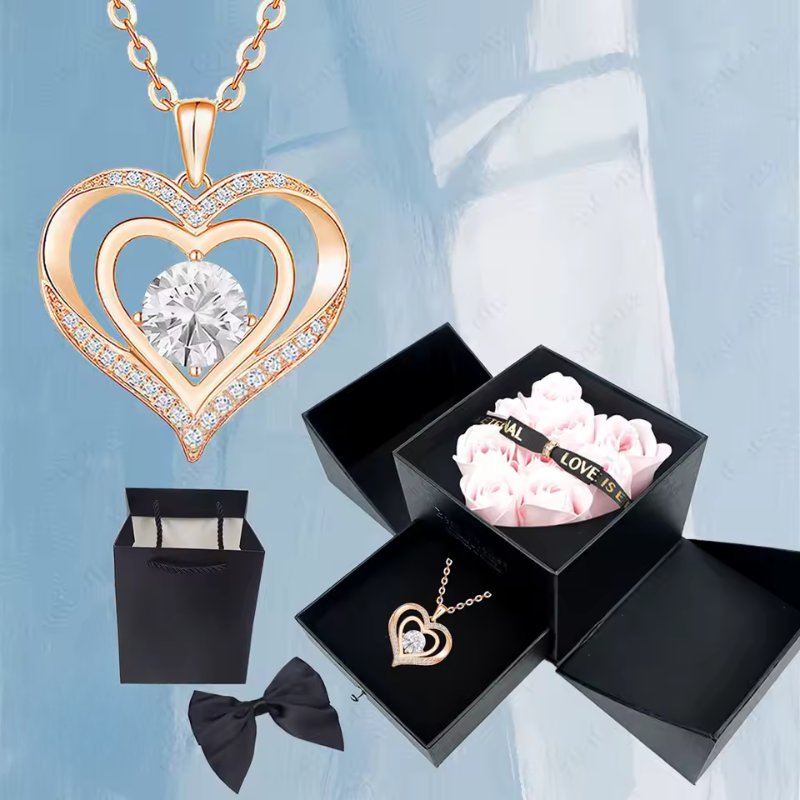 Stylish Pendant Necklace With Rose Gift Box Women Jewelry Set