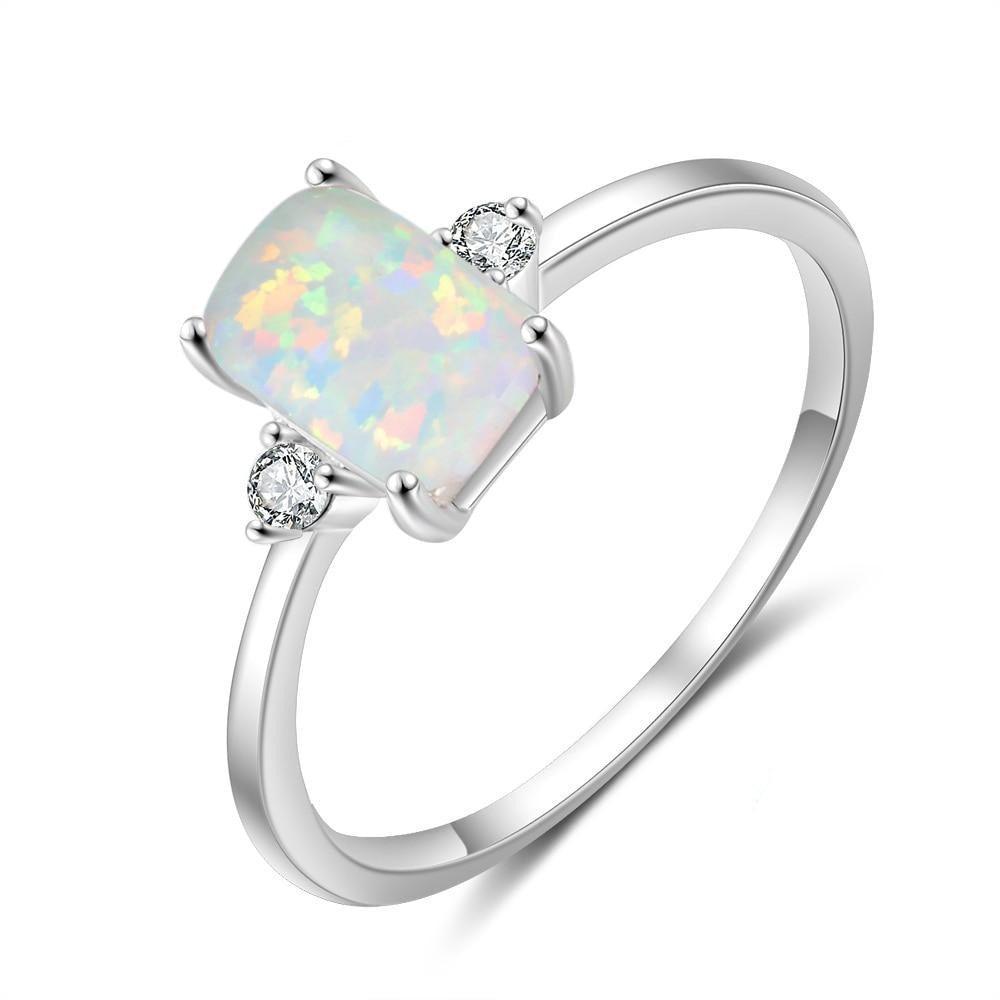 Sterling Rectangular Silver Ring Classy White Opal Ring-Personalized Jewels