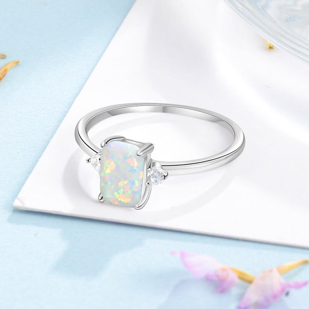925 Sterling Rectangular Silver Ring Classy White Opal Ring - Personalized Jewel
