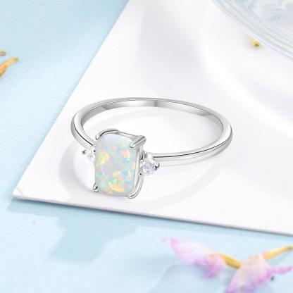 925 Sterling Rectangular Silver Ring Classy White Opal Ring - Personalized Jewel