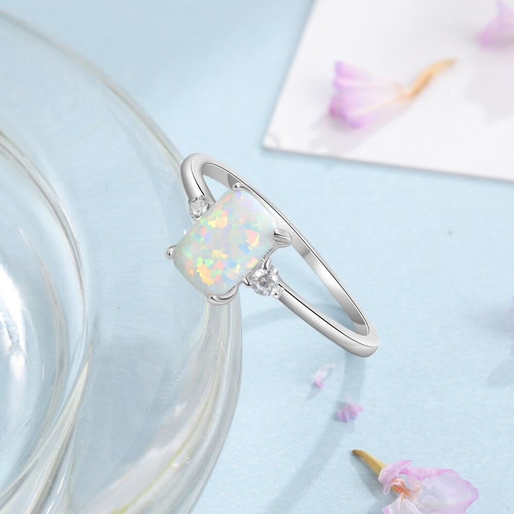 925 Sterling Rectangular Silver Ring Classy White Opal Ring - Personalized Jewel