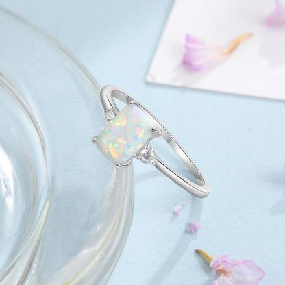 925 Sterling Rectangular Silver Ring Classy White Opal Ring - Personalized Jewel