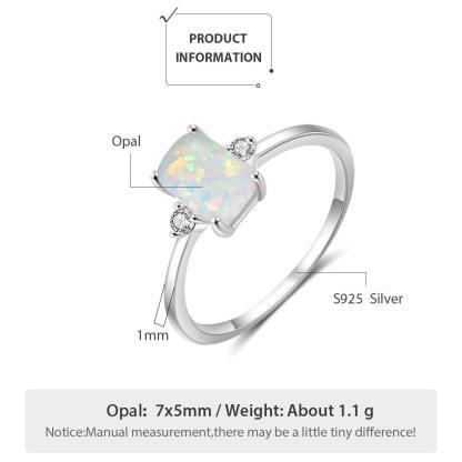 925 Sterling Rectangular Silver Ring Classy White Opal Ring - Personalized Jewel