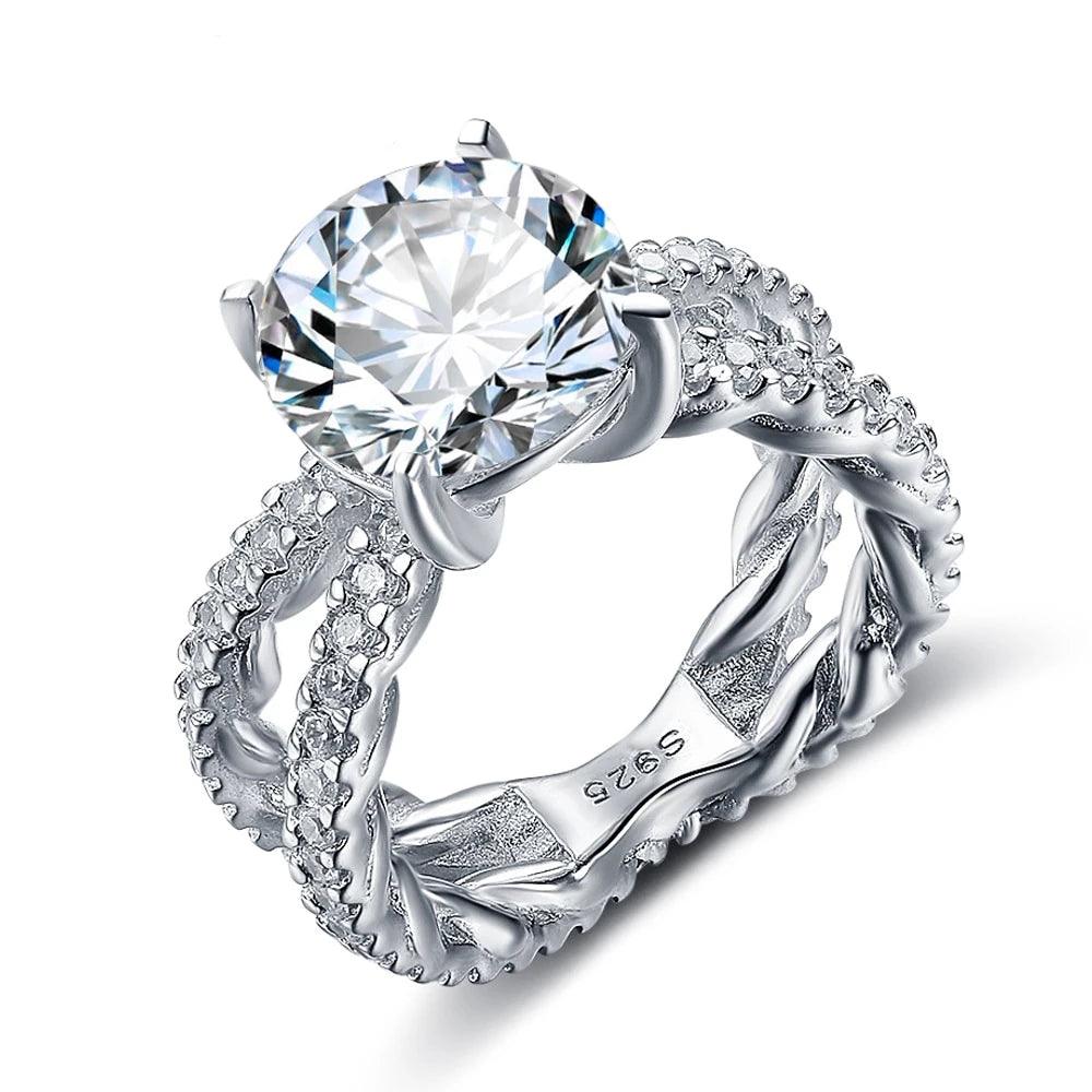 925 Sterling Silver 12mm 6.5 CT Wedding Ring with Cubic Zirconia Stones - Personalized Jewel