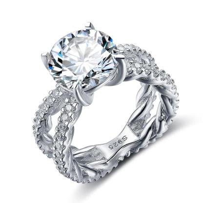 925 Sterling Silver 12mm 6.5 CT Wedding Ring with Cubic Zirconia Stones - Personalized Jewel