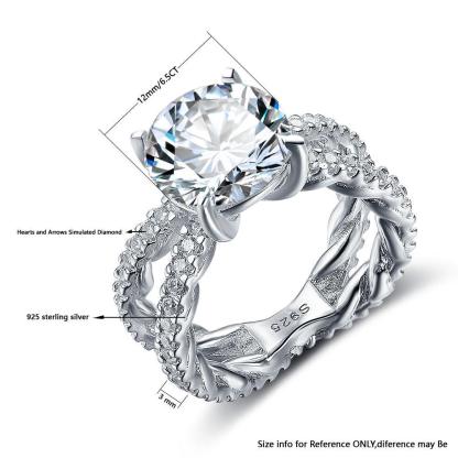 925 Sterling Silver 12mm 6.5 CT Wedding Ring with Cubic Zirconia Stones - Personalized Jewel