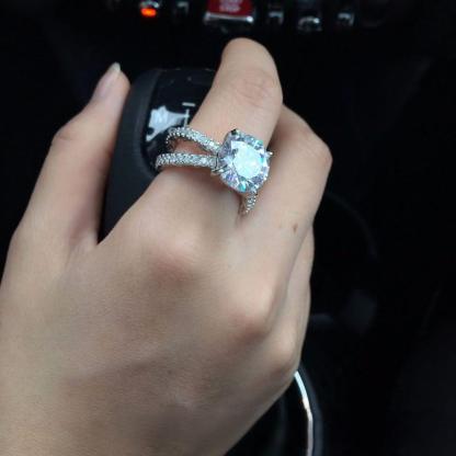 925 Sterling Silver 12mm 6.5 CT Wedding Ring with Cubic Zirconia Stones - Personalized Jewel