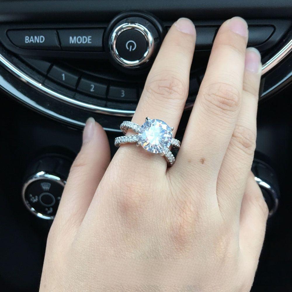 925 Sterling Silver 12mm 6.5 CT Wedding Ring with Cubic Zirconia Stones - Personalized Jewel