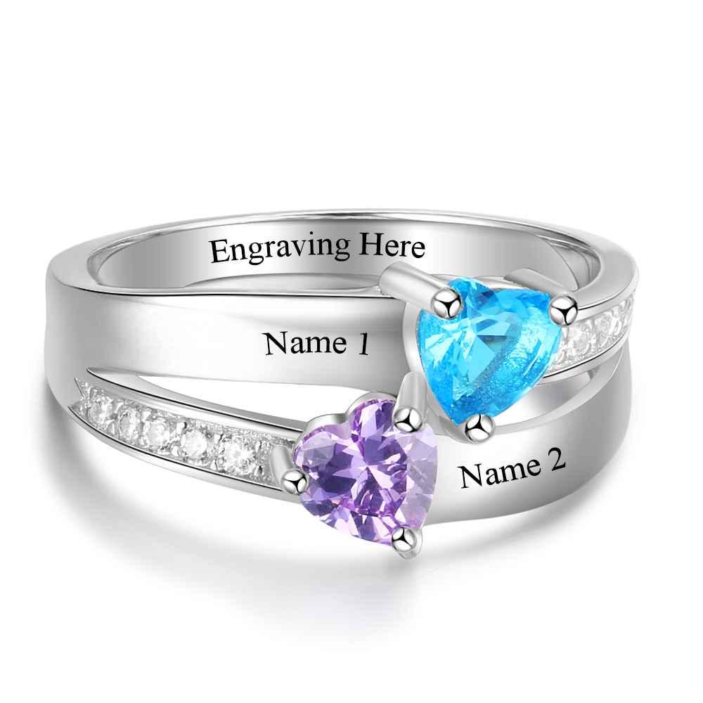 Sterling Silver Heart Birthstone Ring Personalized-Personalized Jewels