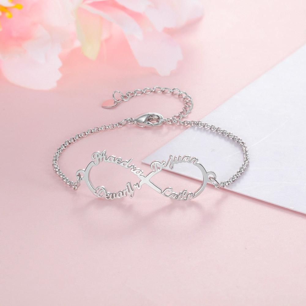 925 Sterling Silver 3 Custom Name Infinity Children Bracelet for Girls - Personalized Jewel
