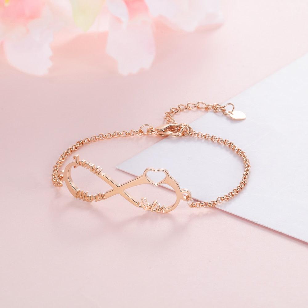 925 Sterling Silver 3 Custom Name Infinity Children Bracelet for Girls - Personalized Jewel