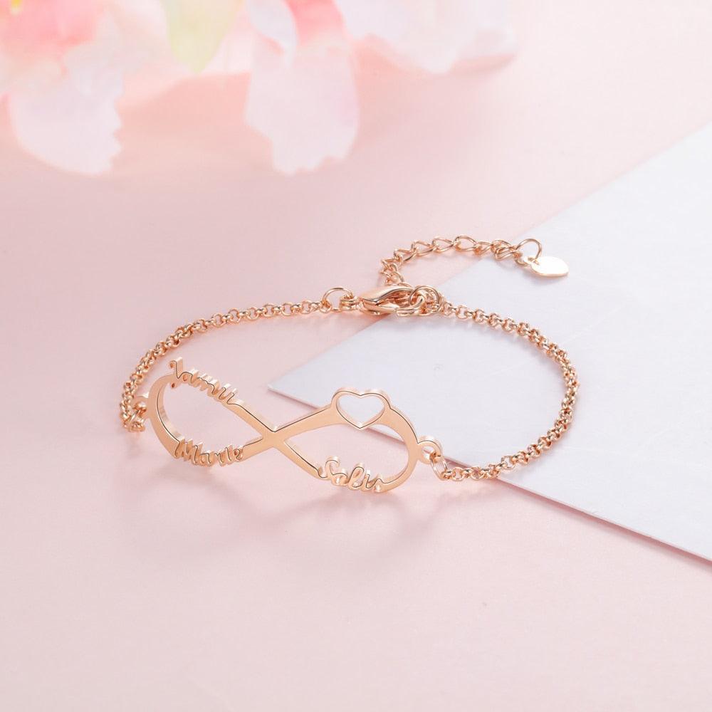 925 Sterling Silver 3 Custom Name Infinity Children Bracelet for Girls - Personalized Jewel