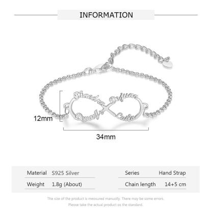 925 Sterling Silver 3 Custom Name Infinity Children Bracelet for Girls - Personalized Jewel