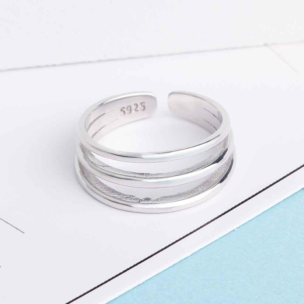 925 Sterling Silver 3 Layer Adjustable Open Cuff Wide Rings for Men & Women, Classy Fashion Jewelry Gift - Personalized Jewel