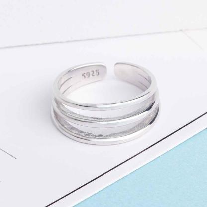 925 Sterling Silver 3 Layer Adjustable Open Cuff Wide Rings for Men & Women, Classy Fashion Jewelry Gift - Personalized Jewel