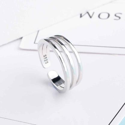 925 Sterling Silver 3 Layer Adjustable Open Cuff Wide Rings for Men & Women, Classy Fashion Jewelry Gift - Personalized Jewel