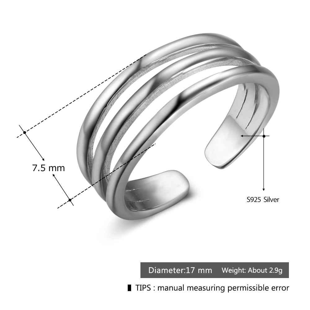 925 Sterling Silver 3 Layer Adjustable Open Cuff Wide Rings for Men & Women, Classy Fashion Jewelry Gift - Personalized Jewel