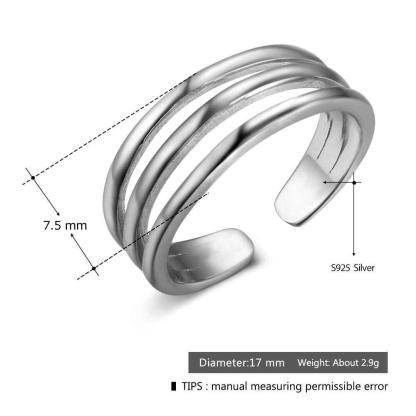 925 Sterling Silver 3 Layer Adjustable Open Cuff Wide Rings for Men & Women, Classy Fashion Jewelry Gift - Personalized Jewel