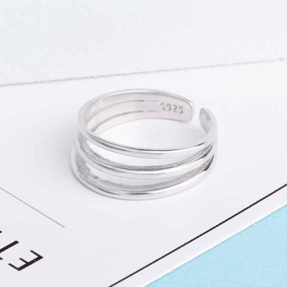 925 Sterling Silver 3 Layer Adjustable Open Cuff Wide Rings for Men & Women, Classy Fashion Jewelry Gift - Personalized Jewel