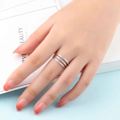 925 Sterling Silver 3 Layer Adjustable Open Cuff Wide Rings for Men & Women, Classy Fashion Jewelry Gift - Personalized Jewel