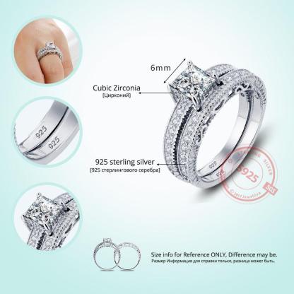 925 Sterling Silver 6mm Square Cubic Zirconia Stone Ring Sets, Fashion Jewelry Gift for Women - Personalized Jewel