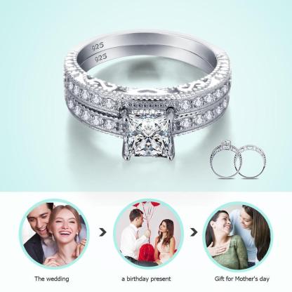 925 Sterling Silver 6mm Square Cubic Zirconia Stone Ring Sets, Fashion Jewelry Gift for Women - Personalized Jewel