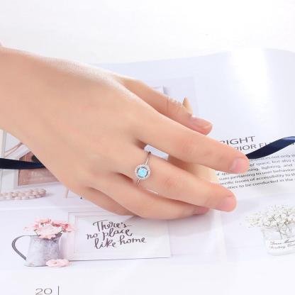 925 Sterling Silver 9mm Ring Sets with Round Blue Opal Stone, Wedding Jewelry - Personalized Jewel