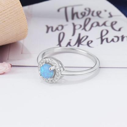 925 Sterling Silver 9mm Ring Sets with Round Blue Opal Stone, Wedding Jewelry - Personalized Jewel