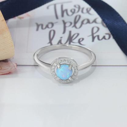 925 Sterling Silver 9mm Ring Sets with Round Blue Opal Stone, Wedding Jewelry - Personalized Jewel