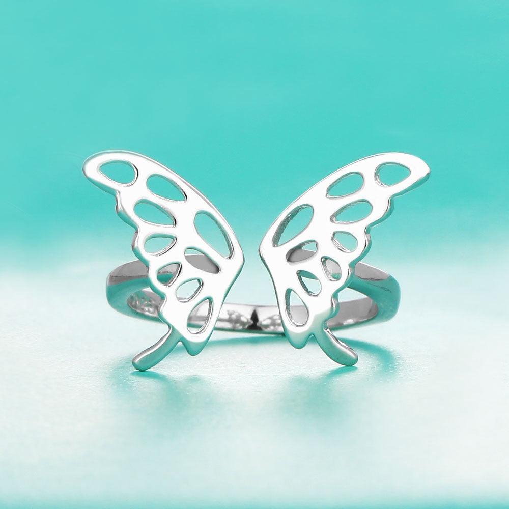 925 Sterling Silver Adjustable Butterfly Ring, Trendy Jewelry Gift for Women - Personalized Jewel