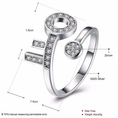 925 Sterling Silver Adjustable Key Shape Rings for Women, Trendy Fashion Jewelry - Personalized Jewel
