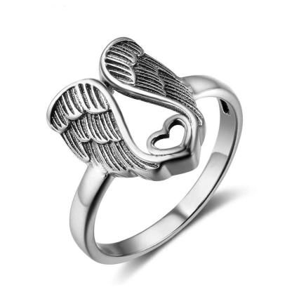 925 Sterling Silver Angel Wings with Heart Rings, Fashion Jewelry Gifts for Women - Personalized Jewel