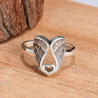925 Sterling Silver Angel Wings with Heart Rings, Fashion Jewelry Gifts for Women - Personalized Jewel