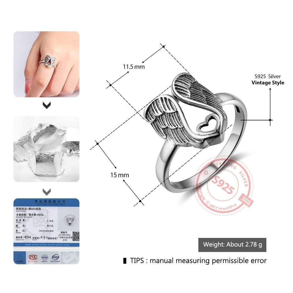 925 Sterling Silver Angel Wings with Heart Rings, Fashion Jewelry Gifts for Women - Personalized Jewel