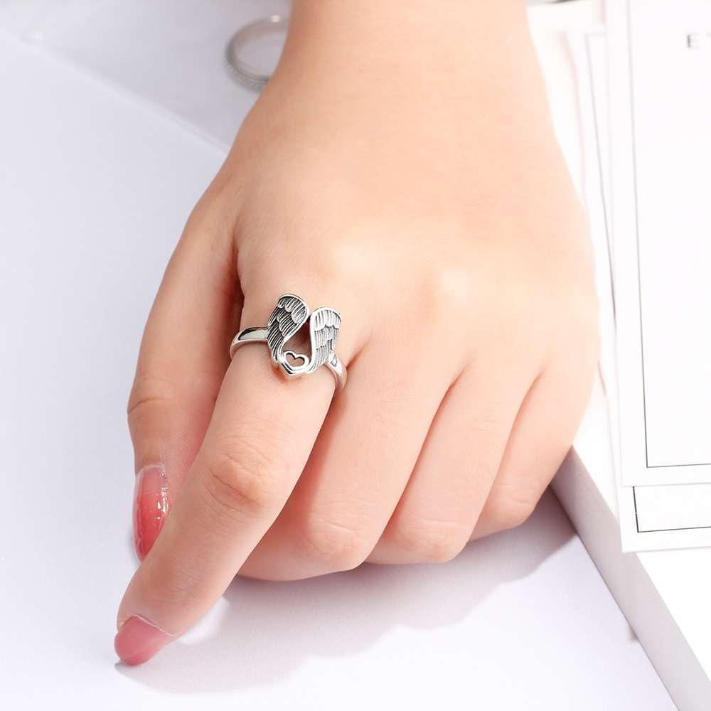 925 Sterling Silver Angel Wings with Heart Rings, Fashion Jewelry Gifts for Women - Personalized Jewel