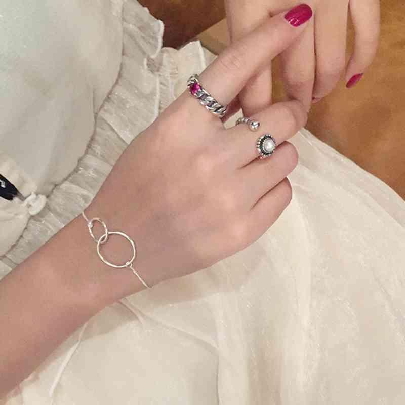 925 Sterling Silver Bead Opening with Black Simulated Pearl Vintage Ring, Fashion Jewelry Gift for Women - Personalized Jewel