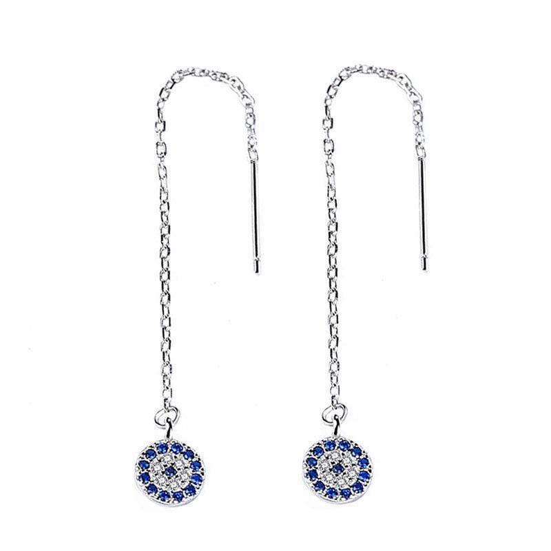 925 Sterling Silver Bicycle Tire Drop Earrings with Blue Zirconia Stones, Trendy Long Ear Piece for Women - Personalized Jewel