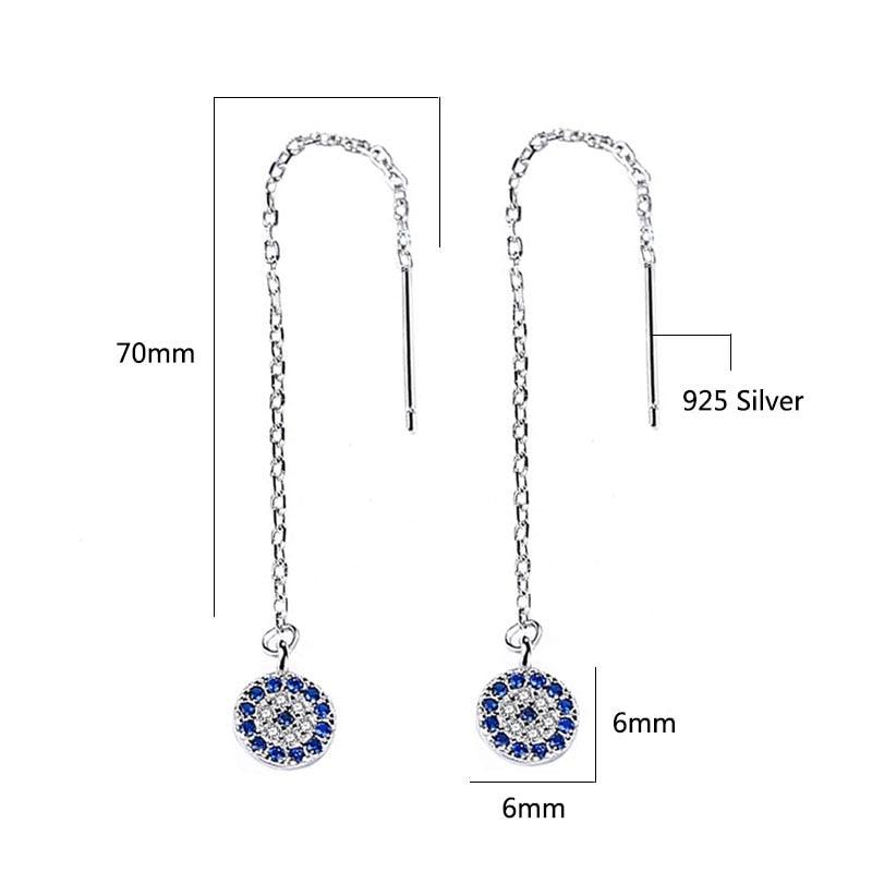925 Sterling Silver Bicycle Tire Drop Earrings with Blue Zirconia Stones, Trendy Long Ear Piece for Women - Personalized Jewel
