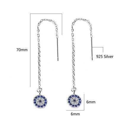 925 Sterling Silver Bicycle Tire Drop Earrings with Blue Zirconia Stones, Trendy Long Ear Piece for Women - Personalized Jewel