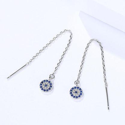 925 Sterling Silver Bicycle Tire Drop Earrings with Blue Zirconia Stones, Trendy Long Ear Piece for Women - Personalized Jewel