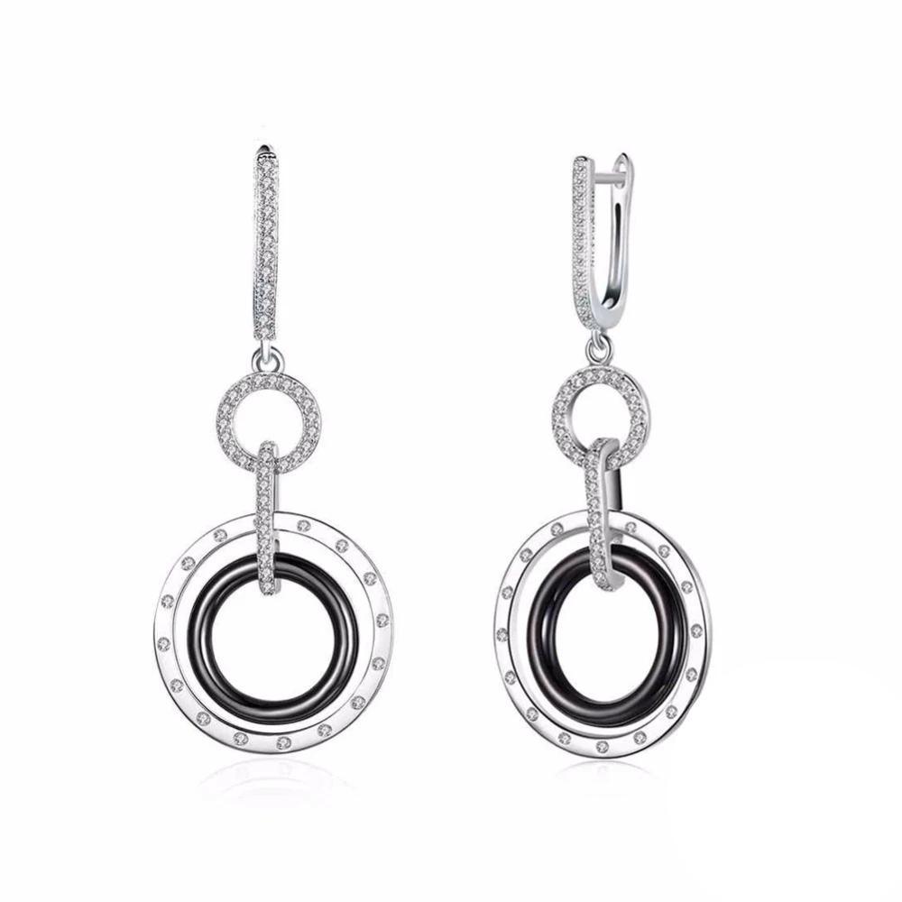 925 Sterling Silver Black Ceramic Round Drop Earring, Fashion Jewelry Gift for Women, Perfect Gift for Her - Personalized Jewel
