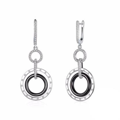 925 Sterling Silver Black Ceramic Round Drop Earring, Fashion Jewelry Gift for Women, Perfect Gift for Her - Personalized Jewel