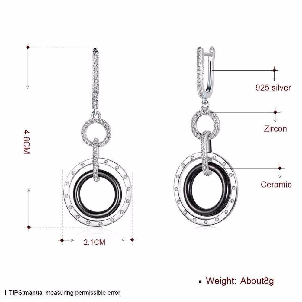 925 Sterling Silver Black Ceramic Round Drop Earring, Fashion Jewelry Gift for Women, Perfect Gift for Her - Personalized Jewel