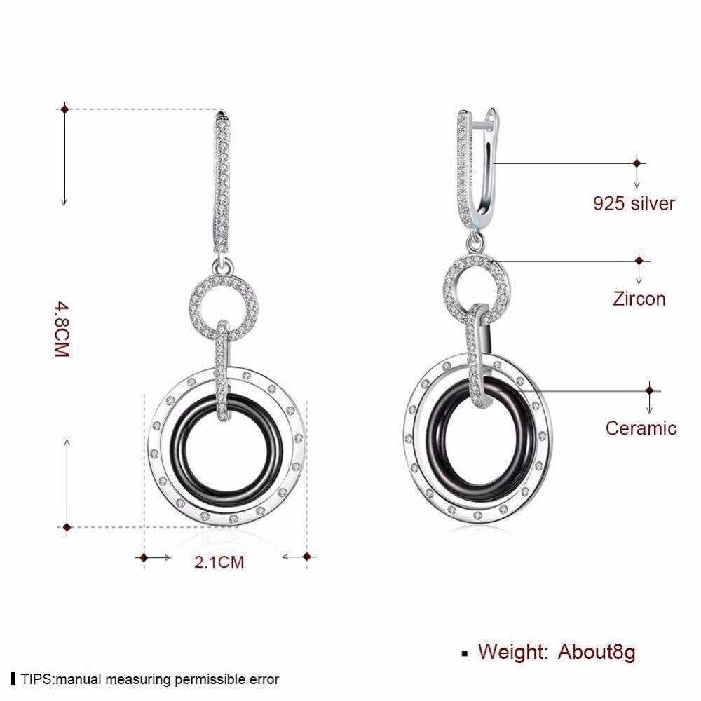 925 Sterling Silver Black Ceramic Round Drop Earring, Fashion Jewelry Gift for Women, Perfect Gift for Her - Personalized Jewel