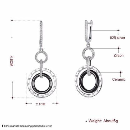 925 Sterling Silver Black Ceramic Round Drop Earring, Fashion Jewelry Gift for Women, Perfect Gift for Her - Personalized Jewel