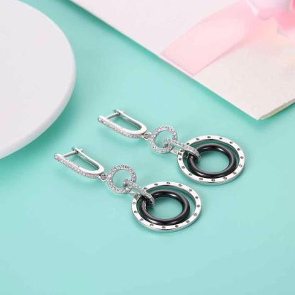 925 Sterling Silver Black Ceramic Round Drop Earring, Fashion Jewelry Gift for Women, Perfect Gift for Her - Personalized Jewel