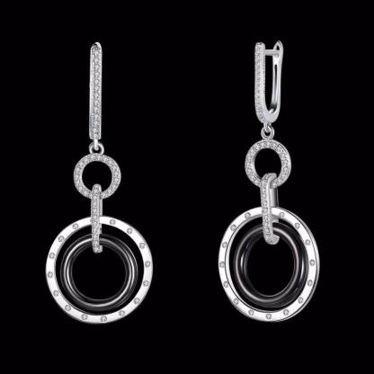 925 Sterling Silver Black Ceramic Round Drop Earring, Fashion Jewelry Gift for Women, Perfect Gift for Her - Personalized Jewel